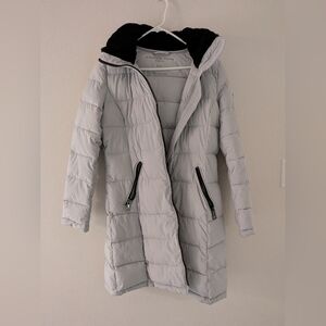 Andrew Marc Light Blue Gray Long Puffer Coat with Removable Hood
